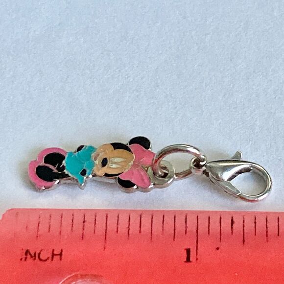 Vintage Disney Happy Minnie Mouse Pink Bow Clip On Charm Zipper Pull Bag Purse - Picture 7 of 7